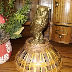 Vintage brass owl on tree 2x5 in.